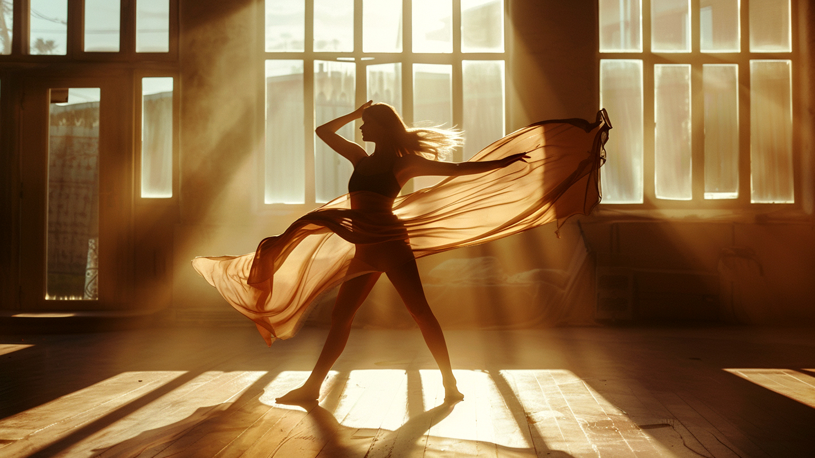 Mujer bailando sola con luz natural y expresi&oacute;n confiada, representando la conexi&oacute;n con su propio erotismo y energ&iacute;a personal.